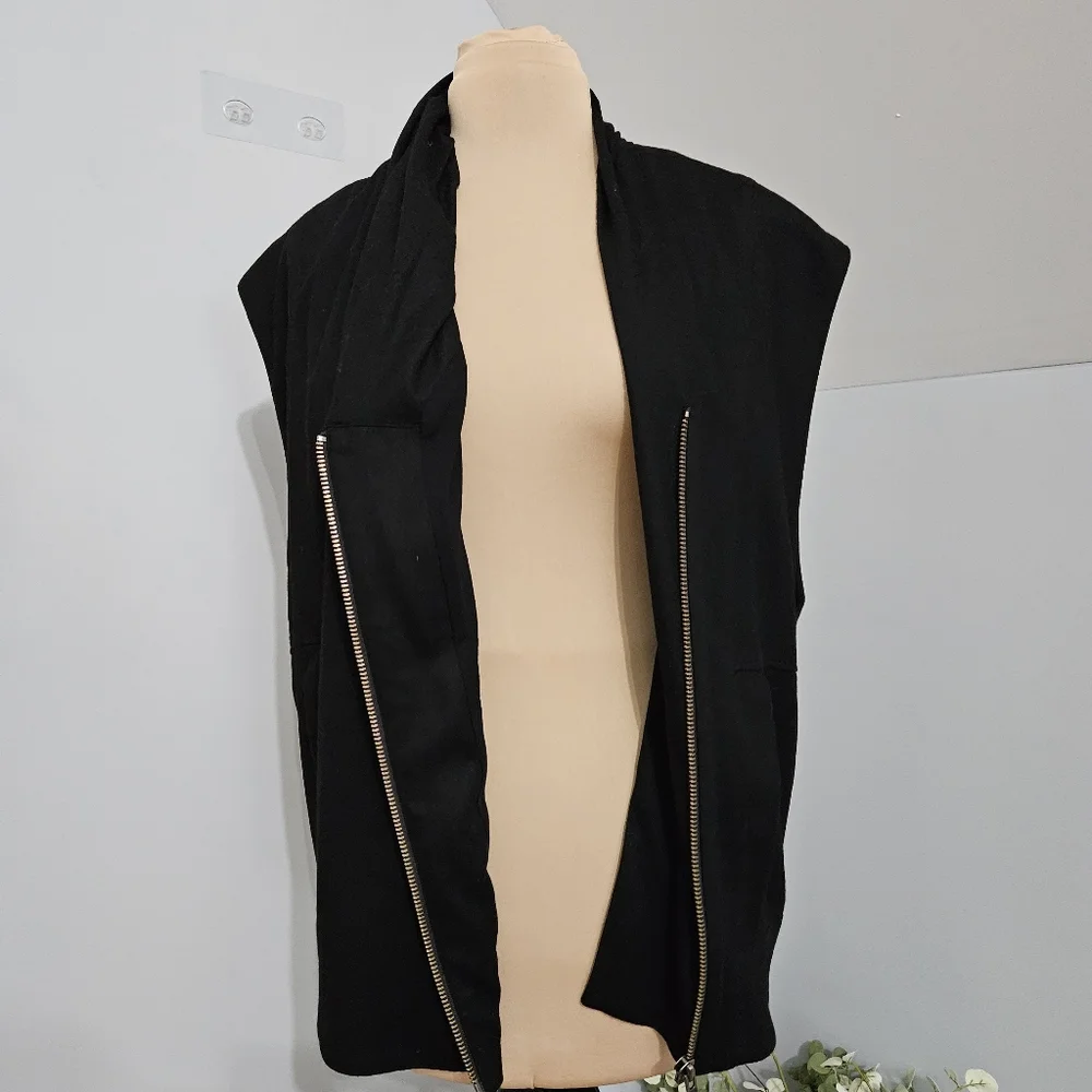 Helmut Lang Wool Black Asymmetrical Zip Up Sleeveless Vest Pockets Size Medium - Picture 6 of 11